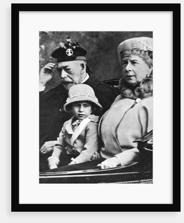 King George V and Queen Mary with Princess Margaret driving to church, Balmoral by Anonymous