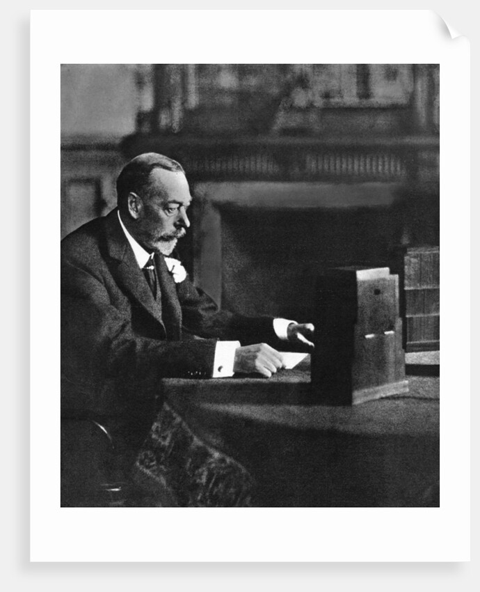 King George V broadcasting to the empire on Christmas Day, Sandringham by Anonymous