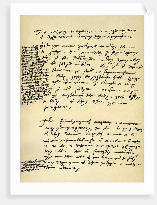 Arguments against Purgatory in the hand of Hugh Latimer, Bishop of Worcester by Henry VIII