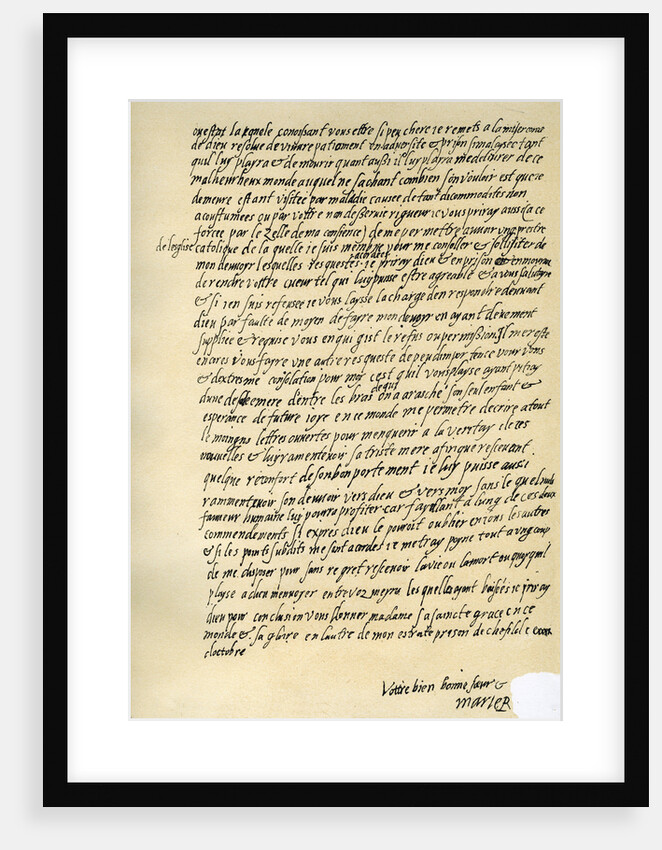 Letter from Mary Queen of Scots to Queen Elizabeth I, Sheffield by Mary Queen of Scots