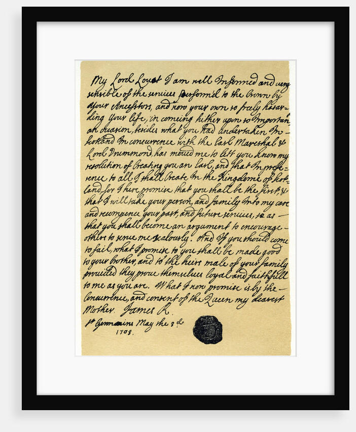 Letter from James Edward Stuart to Simon Fraser, Lord Lovat, St Germains, 3rd May 1703 by James Stuart