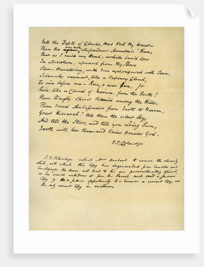Hymn before Sunrise in the Vale of Chamouny , first printed in 1802 by Samuel Taylor Coleridge