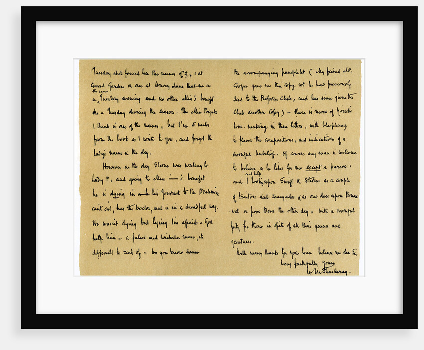Letter from William Makepeace Thackery to TW Gibbs by William Makepeace Thackeray
