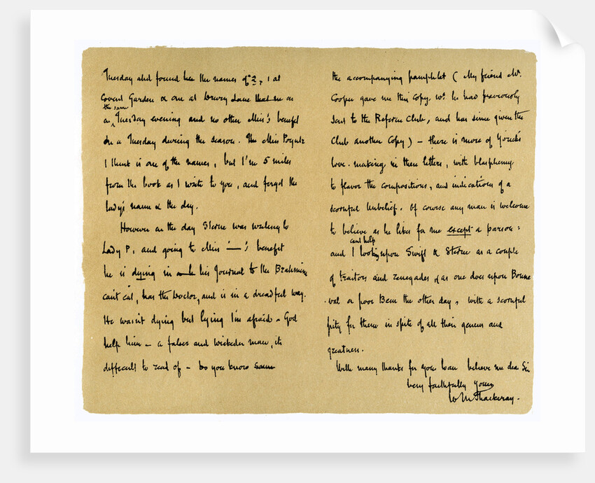 Letter from William Makepeace Thackery to TW Gibbs by William Makepeace Thackeray