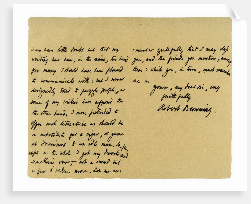 Letter from Robert Browning to William G Kingsland by Robert Browning