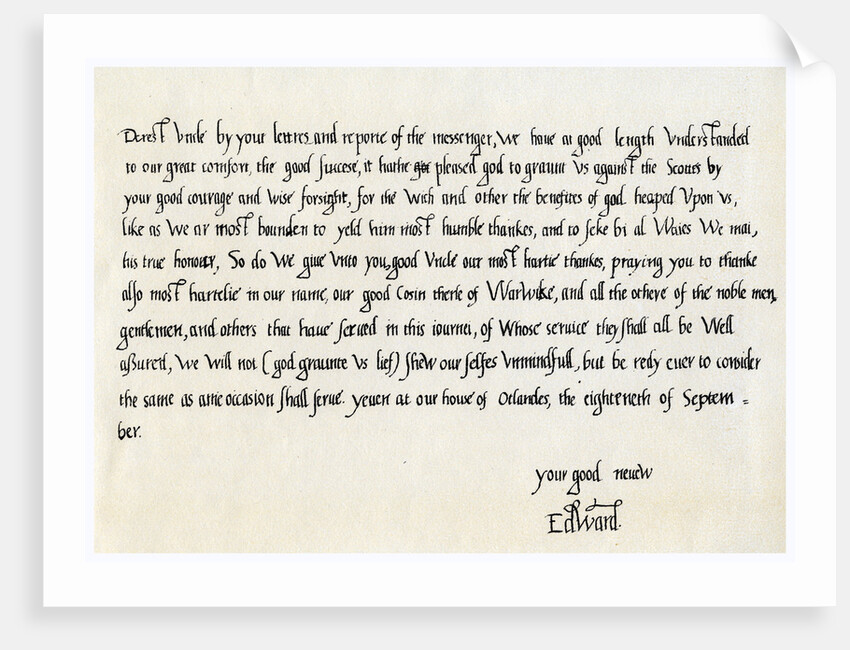 Letter from Edward VI to his uncle, Edward Seymour by Edward VI