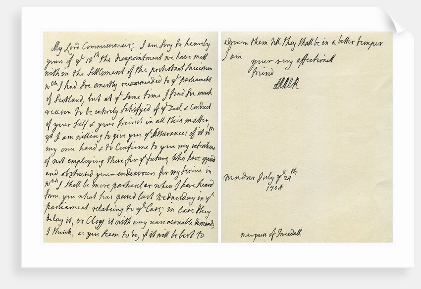 Letter from Queen Anne to John Hay, Marquess of Tweeddale by Queen Anne