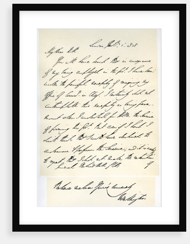 Letter from the Duke of Wellington to General Rowland Hill, 1st February 1828 by Duke of Wellington