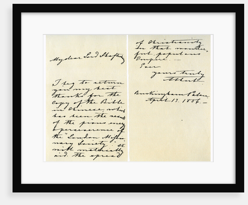 Letter from Albert, Prince Consort to Anthony Ashley Cooper by Prince Albert