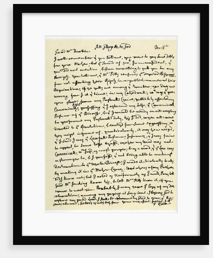 Letter from Thomas Ken, Bishop of Bath and Wells to George Harbin by Thomas Ken