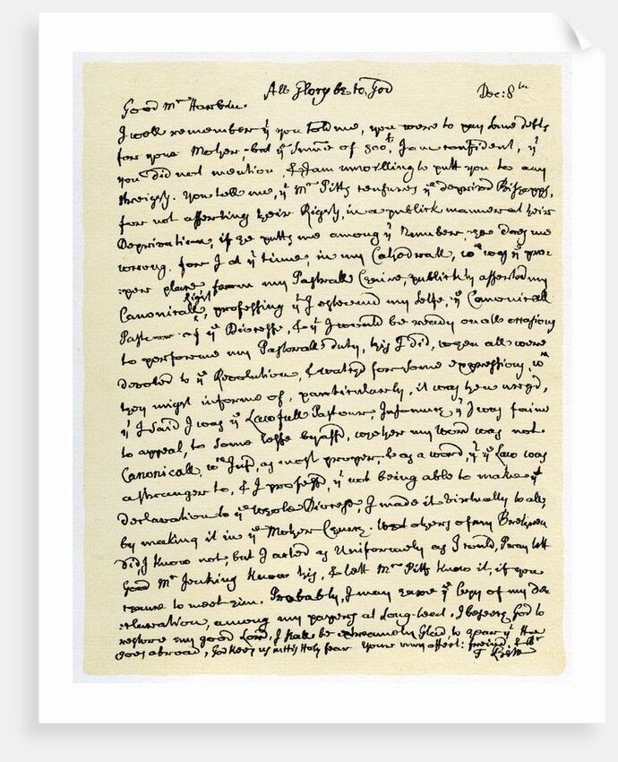 Letter from Thomas Ken, Bishop of Bath and Wells to George Harbin by Thomas Ken