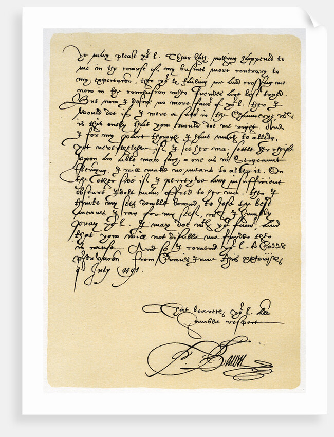 Letter from Francis Bacon to Sir John Puckering by Sir Francis Bacon
