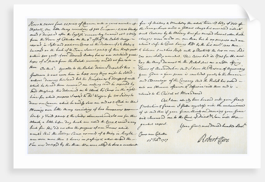 Letter from Robert Clive to Thomas Pelham-Holles by Robert Clive