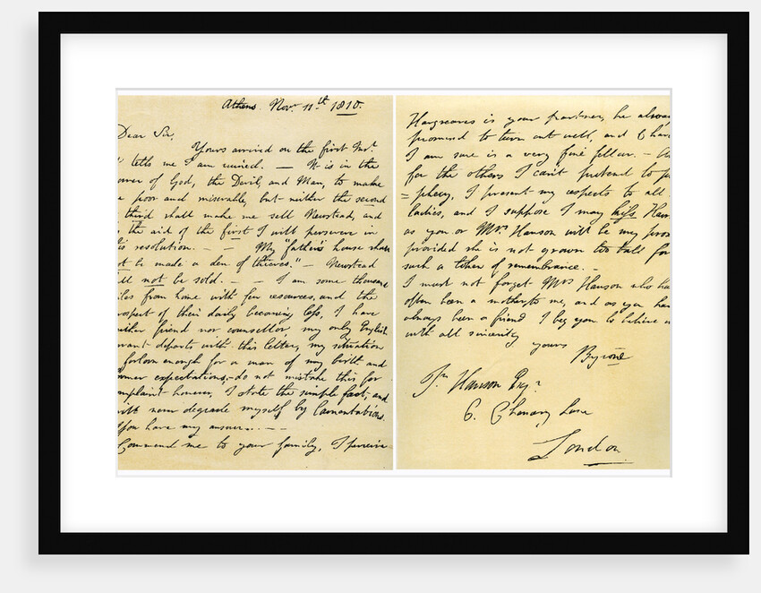 Letter from Lord Byron to John Hanson by Lord Byron