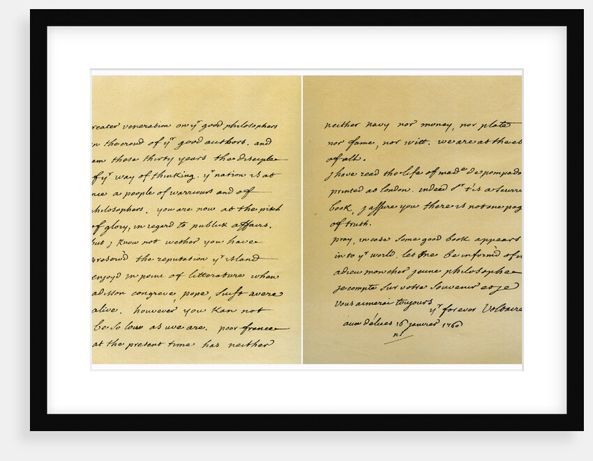 Letter from Francois Marie Arouet de Voltaire to George Keat by Voltaire