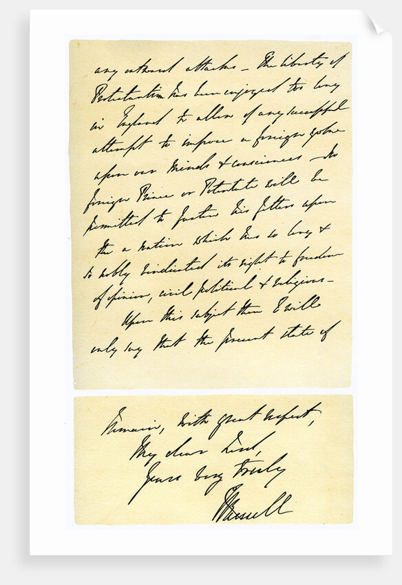 Letter from John Russell to Edward Maltby, Bishop of Durham, 4th November 1850 by Lord John Russell