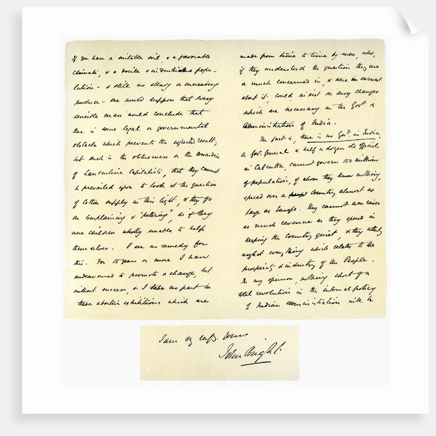 Letter from John Bright to Colonel Rathbone by John Bright