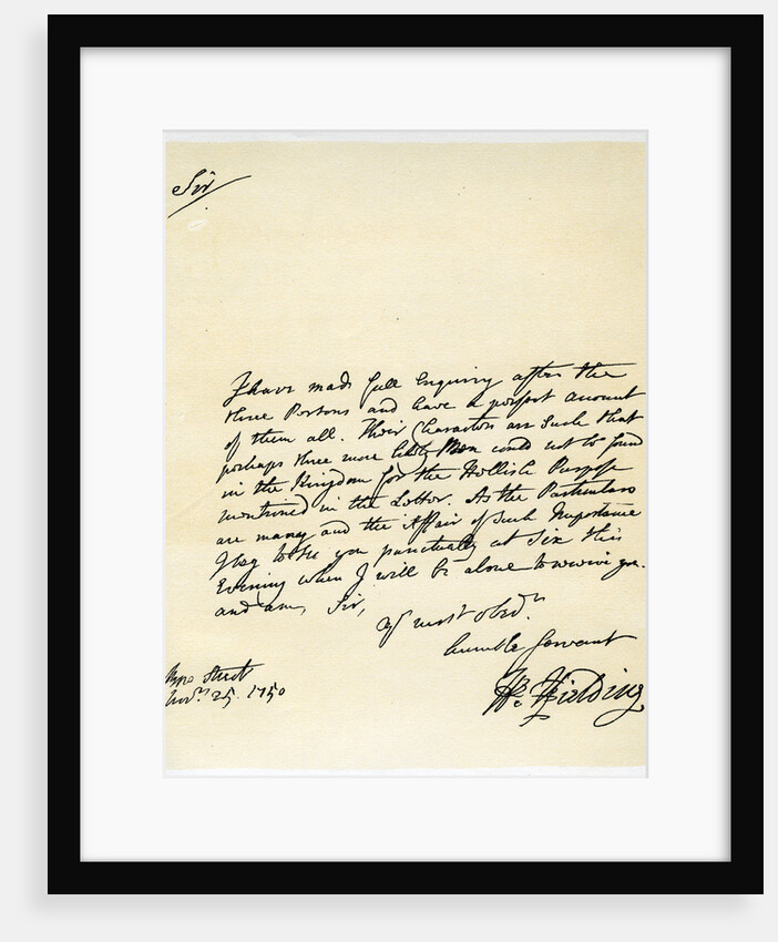 Letter from Henry Fielding to Hutton Perkins by Henry Fielding
