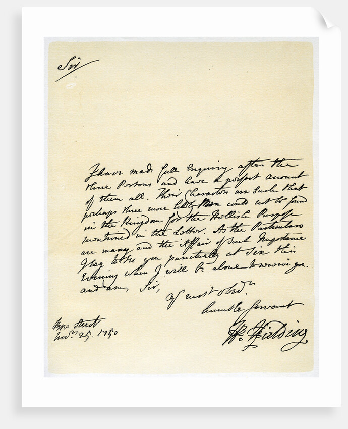 Letter from Henry Fielding to Hutton Perkins by Henry Fielding