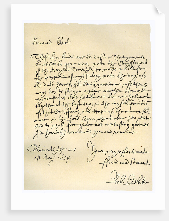 Letter from Admiral Robert Blake to the Commissioners of the Admiralty by Robert Blake