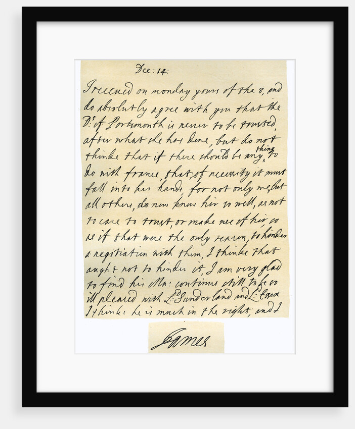 Letter from James II to his brother-in-law, Lawrence Hyde by James II