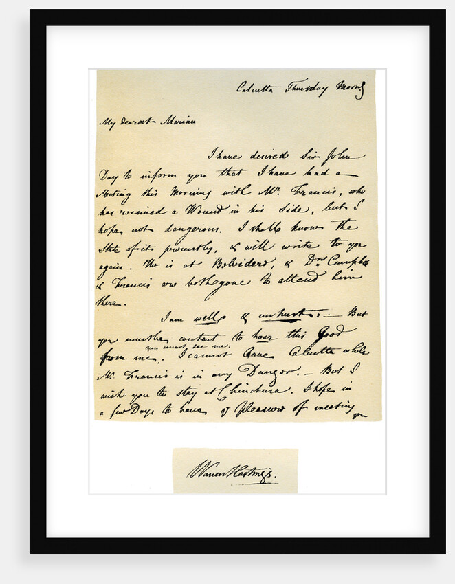 Letter from Warren Hastings, Governor-General of Bengal to his wife by Warren Hastings