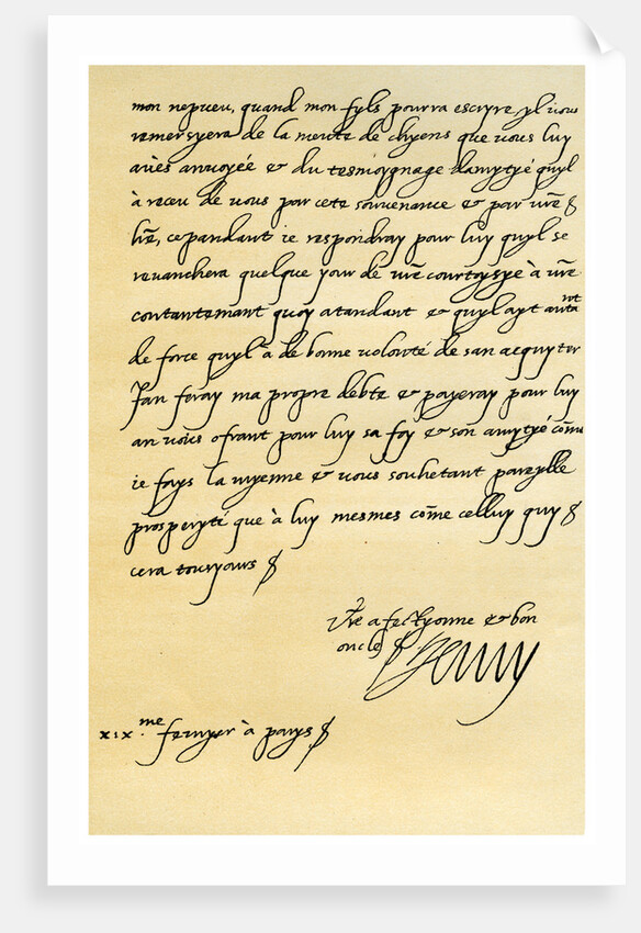 Letter from Henry IV of France to Henry, Prince of Wales by Henry IV