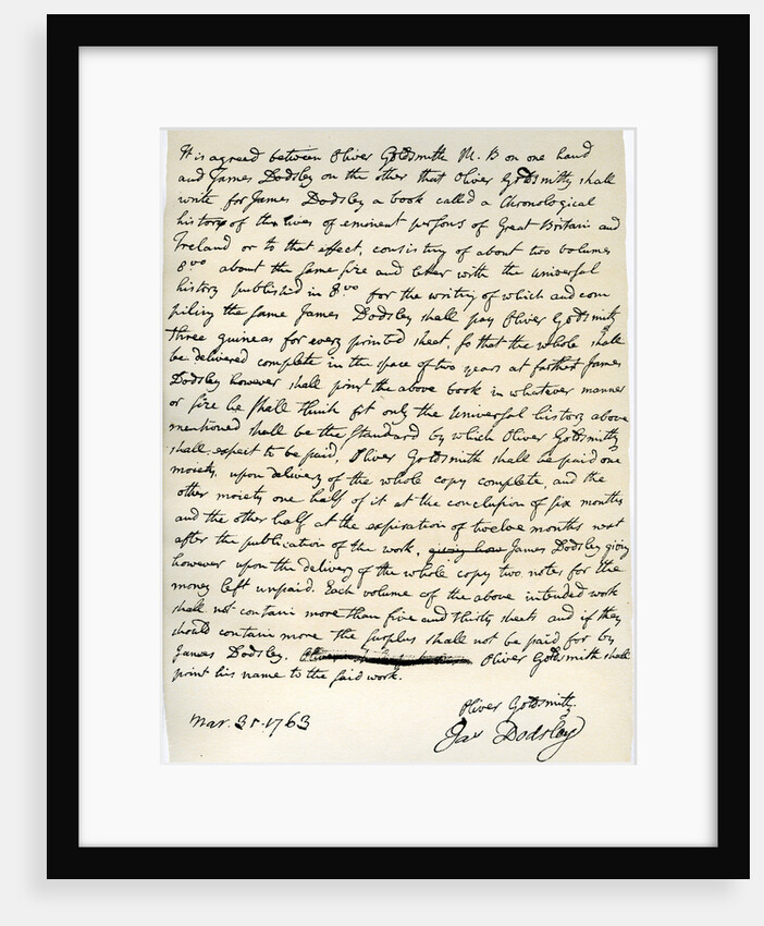 Agreement by Oliver Goldsmith to write for James Dodsley by Oliver Goldsmith