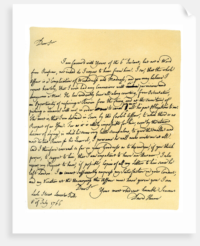 Letter from David Hume to Richard Davenport, 8th July 1766 by David Hume