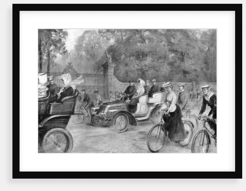 Motors and cycles in Kensington High Street, London by Percy Spence