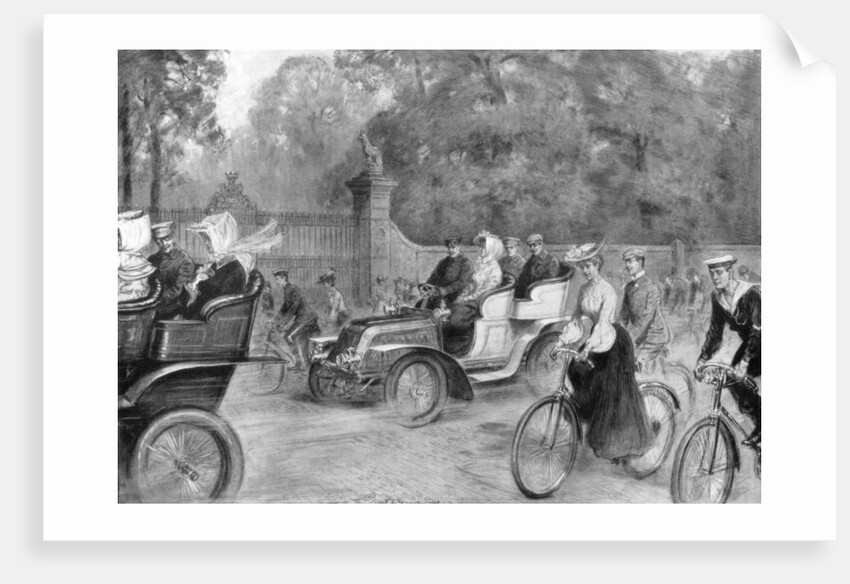 Motors and cycles in Kensington High Street, London by Percy Spence