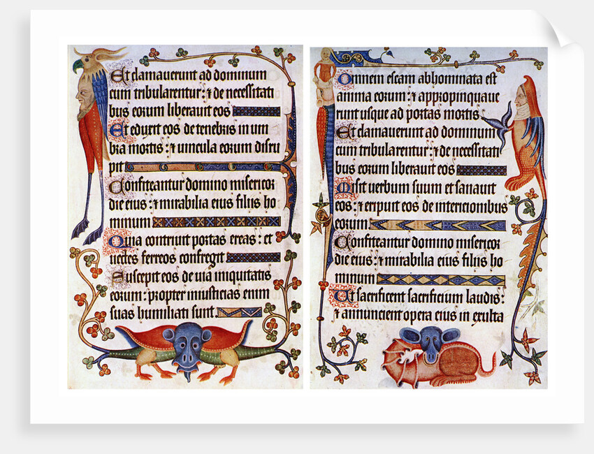 Page of illustrated text from the Luttrell Psalter, c1300-c1340, (c1900-1920) by Anonymous