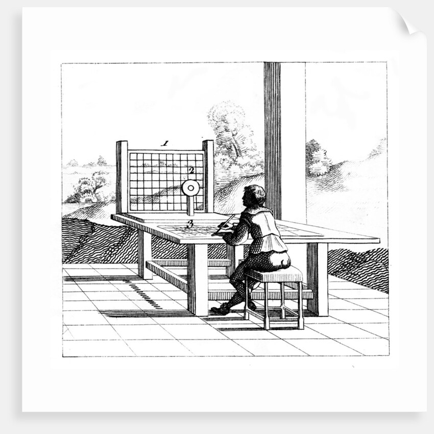 Figure practising perspective drawing by Anonymous