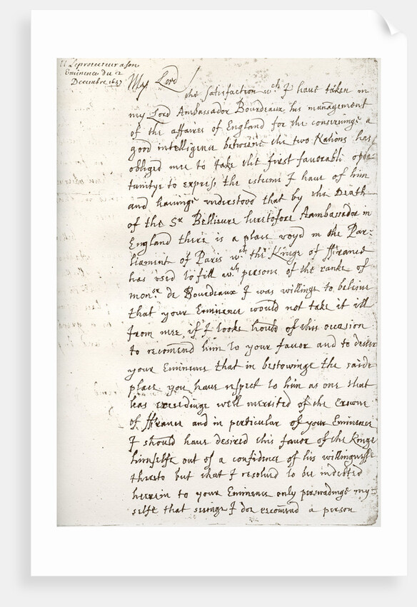 A letter by Oliver Cromwell to Cardinal Mazarin by Anonymous