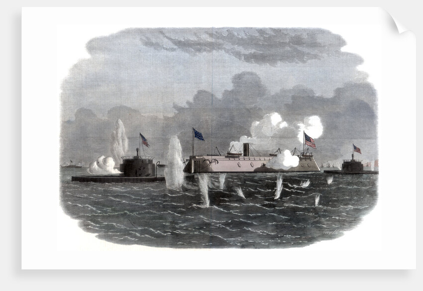 The iron-clad frigate, new ironsides, and two Ericsson batteries going into action at Charleston by Anonymous