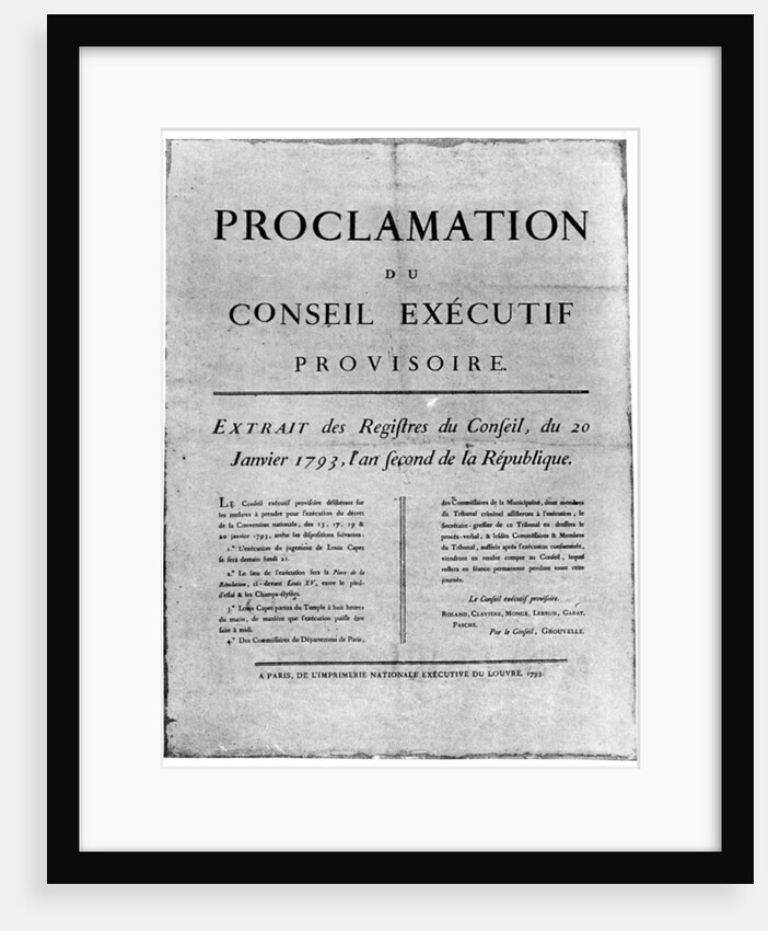 Proclamation of the order for the execution of Louis XVI of France by Anonymous
