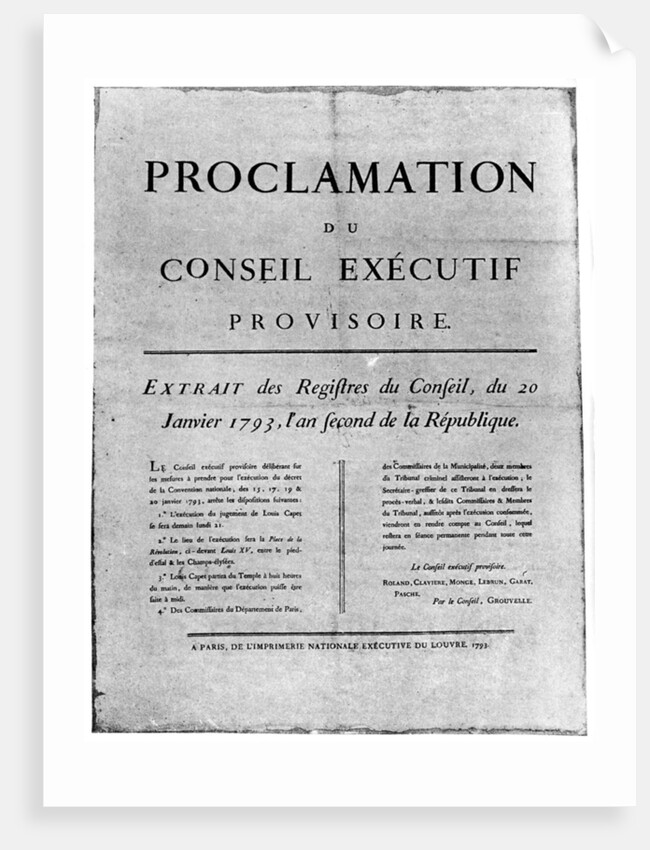 Proclamation of the order for the execution of Louis XVI of France by Anonymous