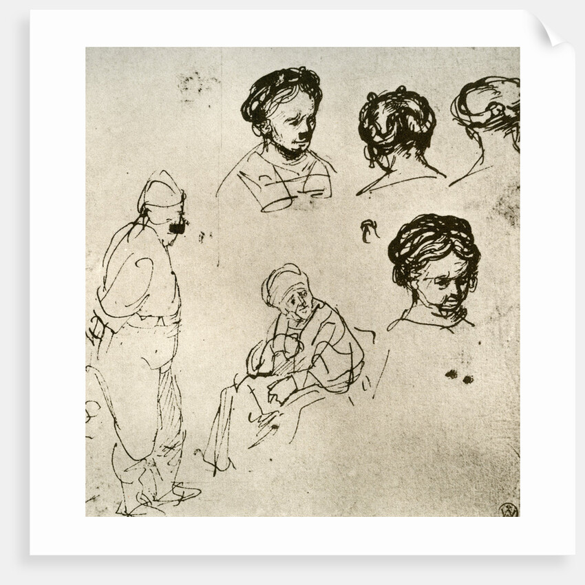 A page of sketches by Rembrandt Harmensz van Rijn