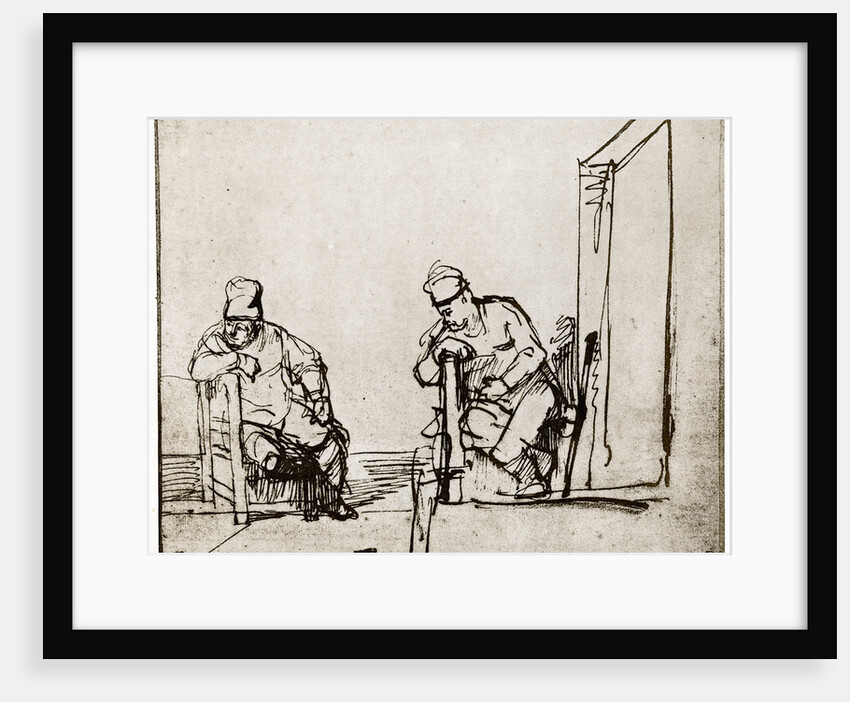 Two Men Seated at a Doorway by Rembrandt Harmensz van Rijn
