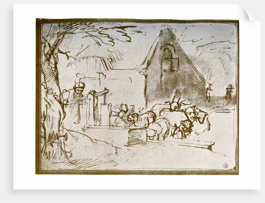 A farmyard scene by Rembrandt Harmensz van Rijn