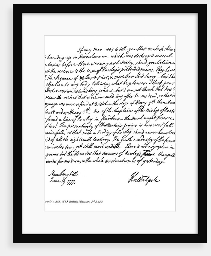Part of a letter from Horace Walpole to the Reverend Mr Cole by Horace Walpole