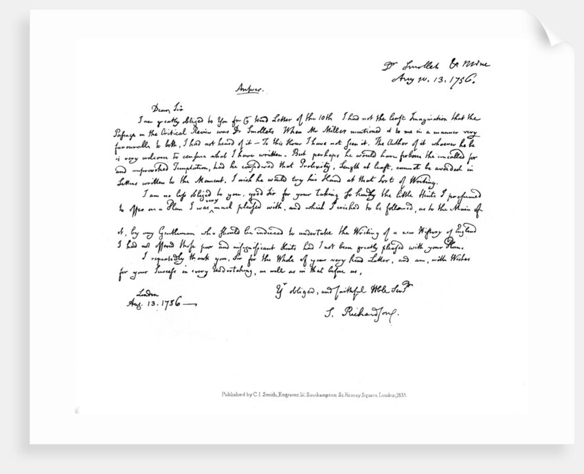 A letter from Samuel Richardson to Dr Smollett by Samuel Richardson
