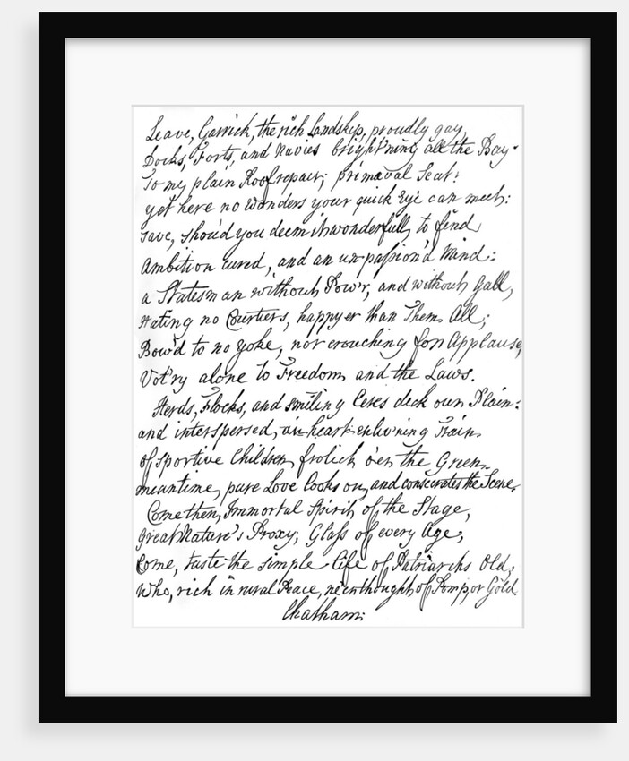 Poem by Lord Chatham to David Garrick by William Pitt