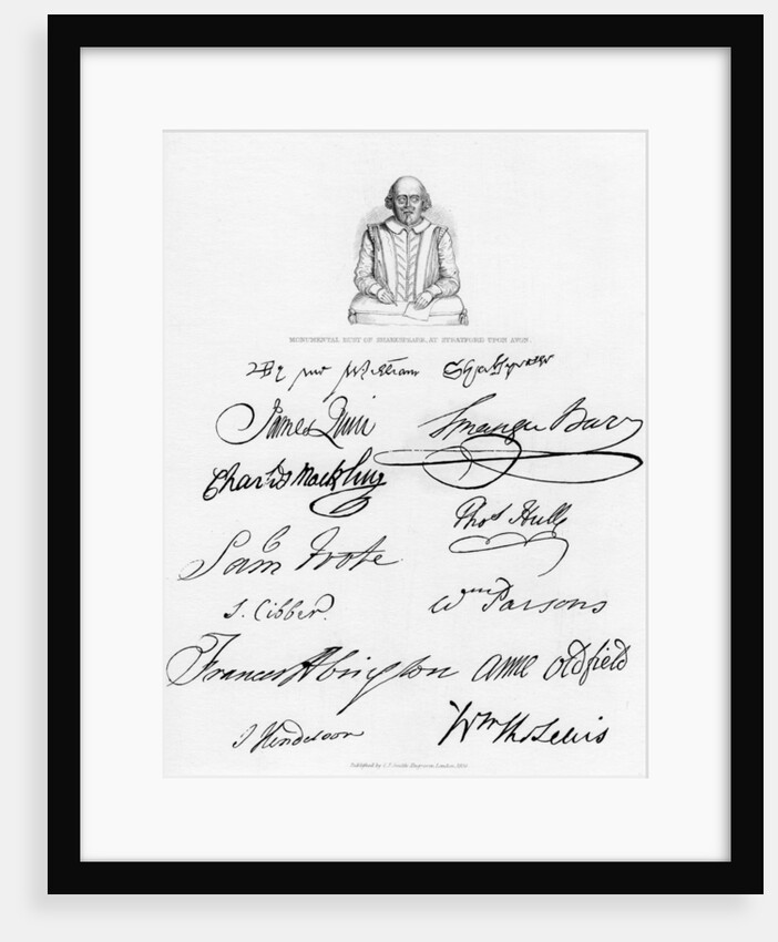 Bust of Shakespeare and signatures of celebrated actors by Anonymous