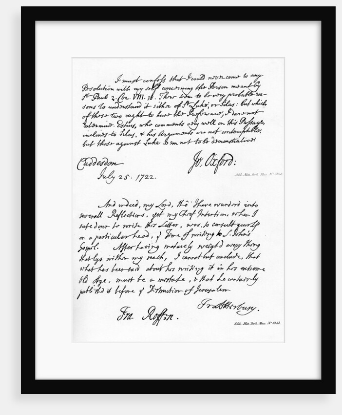 Letters from Potter, Bishop of Oxford, to Atterbury and Atterbury to Trelawney by Francis Atterbury