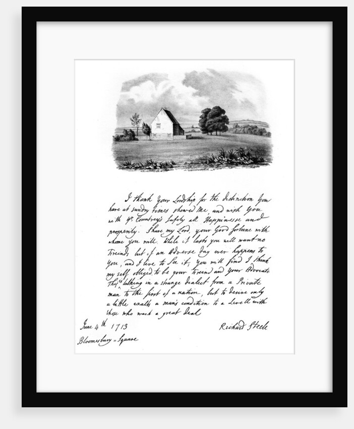 A letter from Sir Richard Steele, and a view of his cottage at Haverstock Hill by Richard Steele