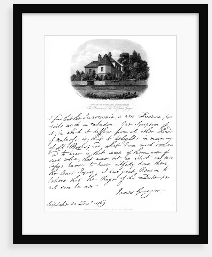 A letter from Reverend James Granger, and a view of his residence at Shiplake by James Granger