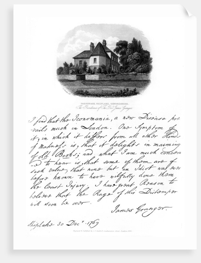 A letter from Reverend James Granger, and a view of his residence at Shiplake by James Granger