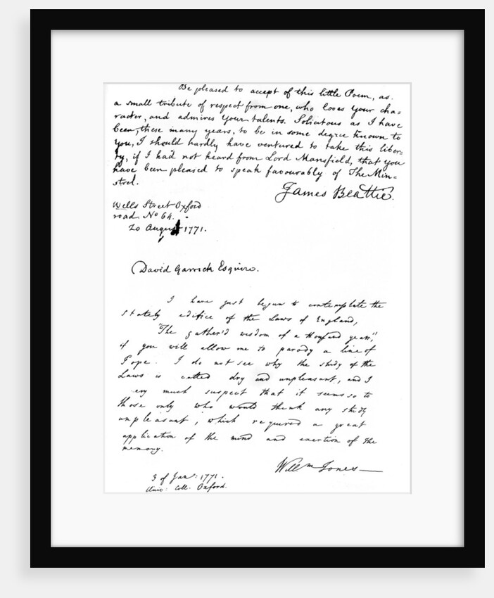 Letters from Dr Beattie to David Garrick and from Sir William Jones by James Beattie