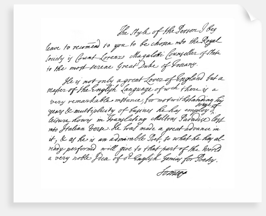 A letter letter from John, 1st Baron Somers by Sir Hans Sloane